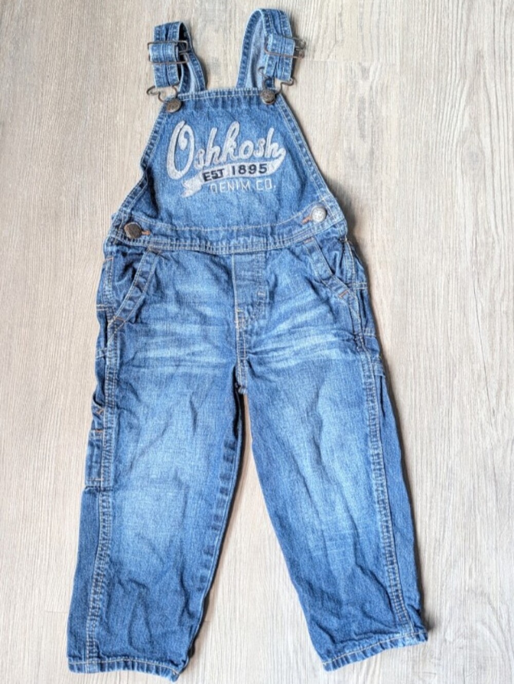 OshKosh‎ B'gosh Denim Overalls Logo Bib Cargo Pocket Toddler Size 2T